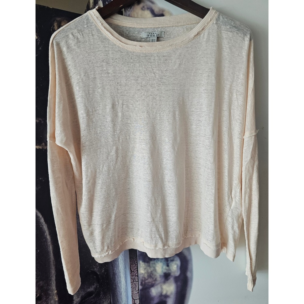 Zara Trafaluc Women Burnout Long Sleeve Lightweight Boxy Relaxed Knit Top Size M - Picture 3 of 8